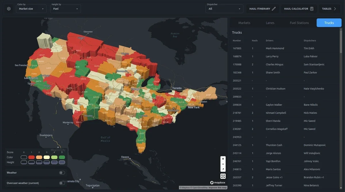 Map dashboard for freight logistics