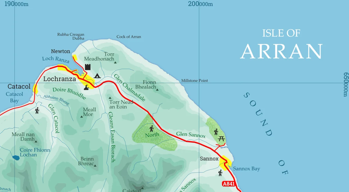 Arran topographic map for tourists