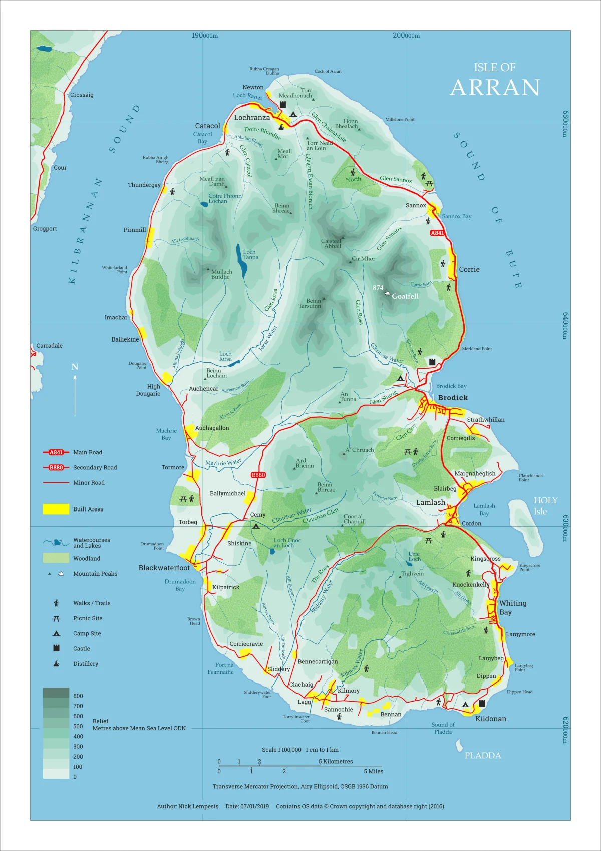 Arran topographic map for tourists, image 2