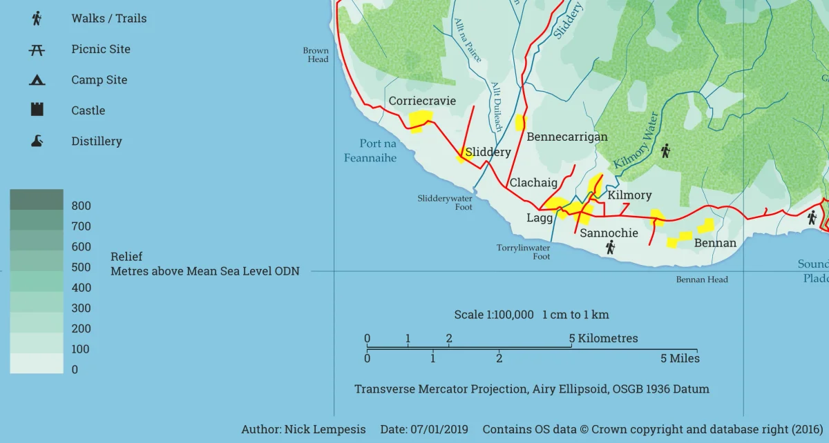 Arran topographic map for tourists, image 4