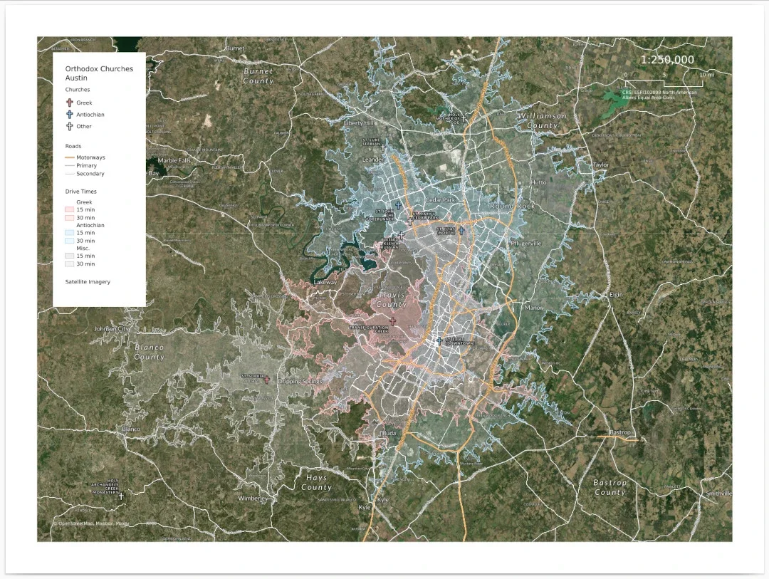 Site-selection maps for a church in Texas