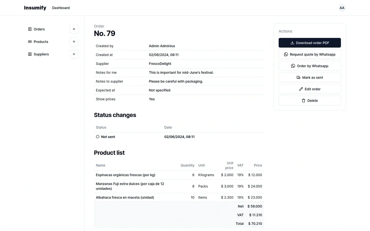 Insumify order management platform