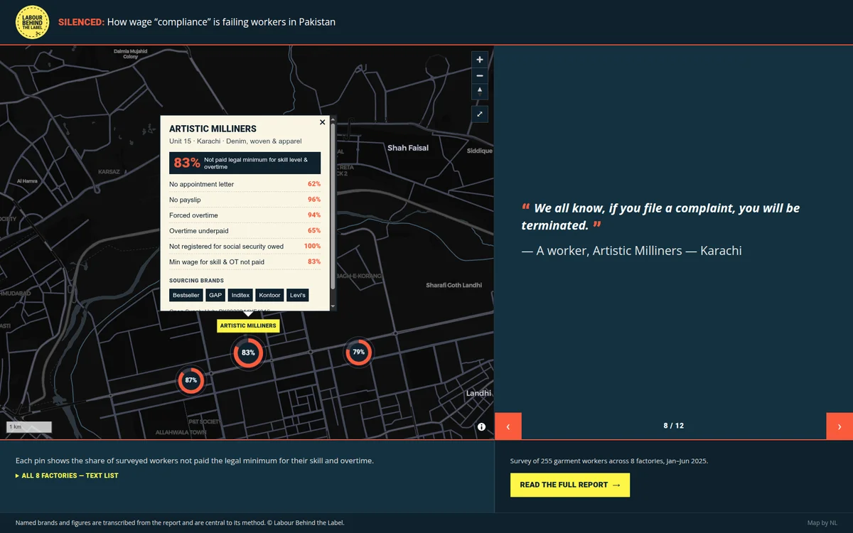 Labour Behind the Label: factory map for the Silenced report